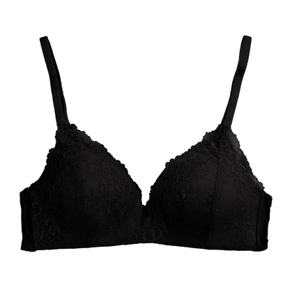 ノンワイヤーブラ ブラジャー ノンワイヤー 花柄レース S～LL (内側シームレスブラ 肌側シームレス モールド ワイヤーなし ワイヤーレス 単品 下着 レディース インナー フィット ソフトブラ 黒) (在庫限り)