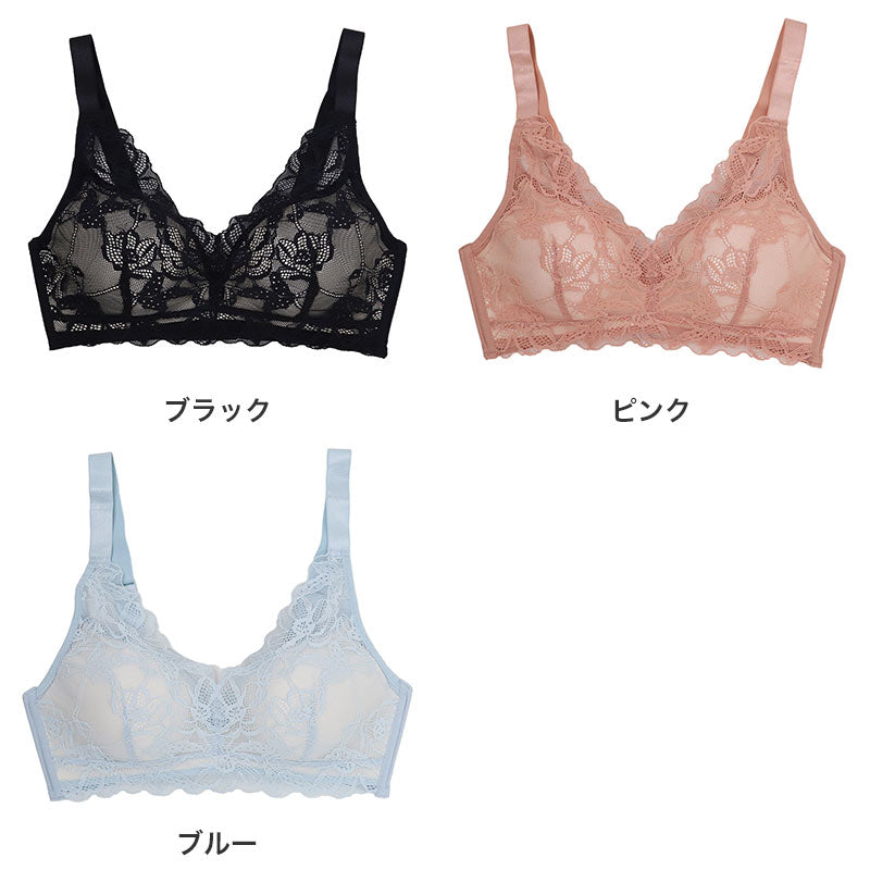 ノンワイヤーブラ ブラジャー レディース なめらかFIT 総レース M L LL 3L 脇高ブラ なめらかフィット 伸縮 脇高 フィット 楽ちん タグレス ホック付き 下着 インナー 無地 普段使い ワイヤレスブラ レースブラ 総レースブラ 女性 下着 インナー