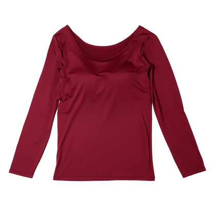 ホカロン 裏起毛 カップ付き 長袖 インナー レディース 薄手 保温 あったかインナー シャツ 襟あき広め M L LL 秋冬 暖かい 女性 婦人 肌着 下着 ブラトップ 防寒 大きいサイズ 温活 ストレッチ ぽかぽか 温かい