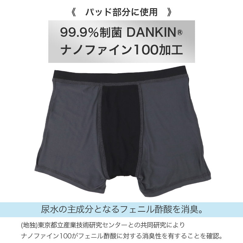 尿漏れパンツ 男性用 ボクサーパンツ 吸水パッド付き ちょい漏れ対策 消臭 制菌 ナノファイン加工 M L LL 前とじ メンズ下着 インナー パンツ 軽失禁対策 ニオイ対策 吸水インナー 快適 ストレッチ 無地 デイリー
