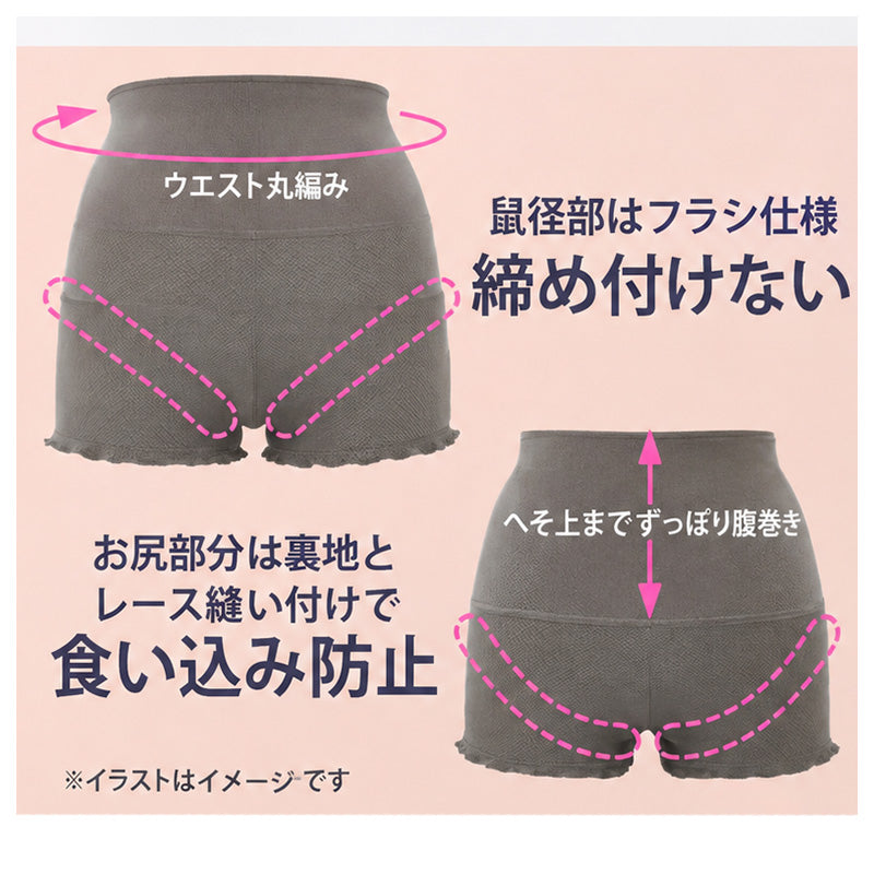 腹巻付きショーツ レディース 綿混 鼠径部 締め付けにくい ハイウエスト お腹すっぽり 腹巻パンツ M L LL ウエスト丸編み フラシ仕様 食い込みにくい 深ばき 女性 下着 インナー コットン ストレッチ そけい部 ゆったり 腹巻きショーツ 24h CARE
