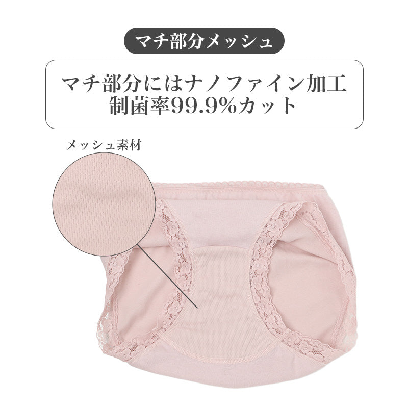 ショーツ レディース 深ばき 綿混 2枚組 脇縫い目なし マチメッシュ M L LL ナノファイン加工 CICA加工 キレイの法則 深履き はきこみ深め スタンダードショーツ ノーマルショーツ 婦人下着 パンツ インナー デイリーショーツ コットン 肌着
