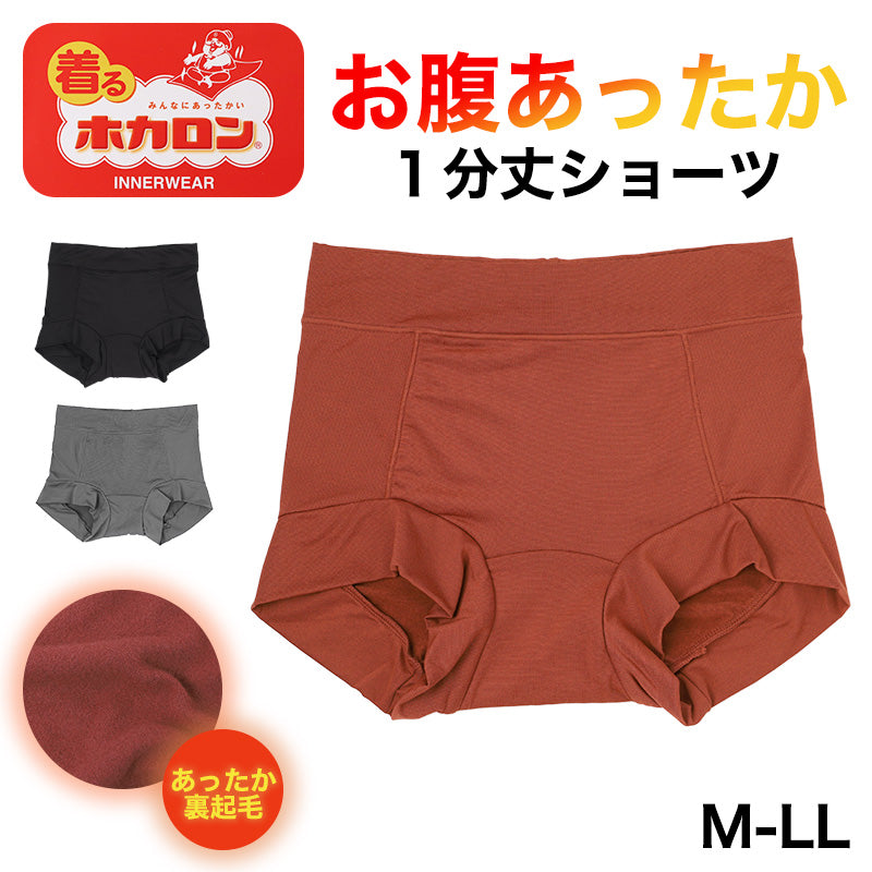 ショーツ レディース 裏起毛 1分丈 お腹当て付き あったか 保温 ストレッチ M L LL  冬 防寒 インナー パンツ お腹すっぽり 暖かい 下着 女性 婦人 肌着 冬用 秋冬 寒さ対策 ホカロン プリントショーツ ポリエステル 伸縮性 フィット 1枚ばき
