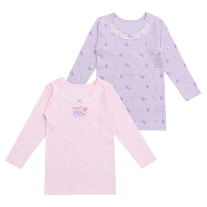 女の子 綿100% あったか 厚地 長袖インナー 8分袖 2枚組 子供 肌着 女児 100cm 110cm 120cm 130cm キッズ 子ども 下着 インナーシャツ コットン 厚手 暖かい 秋冬 冬 防寒 子供肌着 キッズインナー 長袖シャツ ガールズ おなまえタグ お腹すっぽり