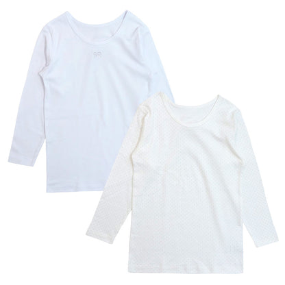 子供 女の子 綿100% あったか インナー 長袖 8分袖 厚手 2枚組 肌着 130cm 140cm 150cm 160cm キッズ ジュニア 女児 冬 秋冬 子供肌着 長袖シャツ インナーシャツ 厚地 コットン 下着 暖かい 防寒 おなまえタグ お腹すっぽり 洗い替え セット