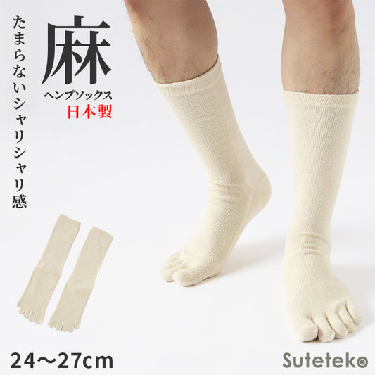 ヘンプ 麻 靴下 5本指 ソックス メンズ レギュラー丈 日本製 24-27cm 奈良 通気性 丈夫 涼しい 蒸れない  吸湿性 防臭 さらさら サラサラ ユニセックス レディース アウトドア 24cm 25cm 26cm 27cm