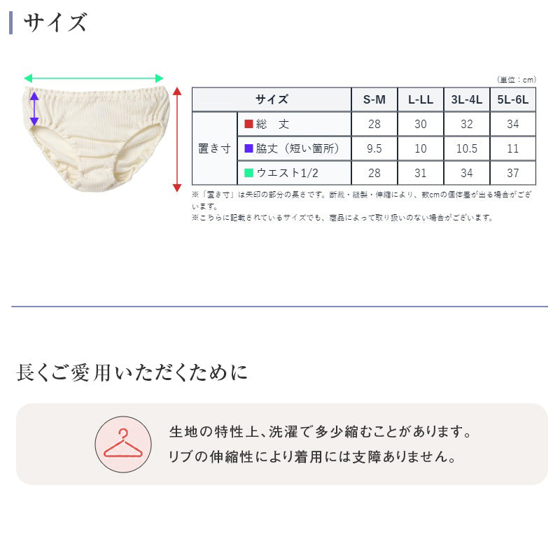 綿100% リブ ハーフショーツ レディース ゆったり フィット インナーショーツ S M L LL 3L 4L 5L 6L 下着 肌着 パンツ コットン 締め付けにくい インゴム 肌側綿 リラックス ショーツ 婦人 女性 大きいサイズ シンプル 無地 ベーシック 毎日使い