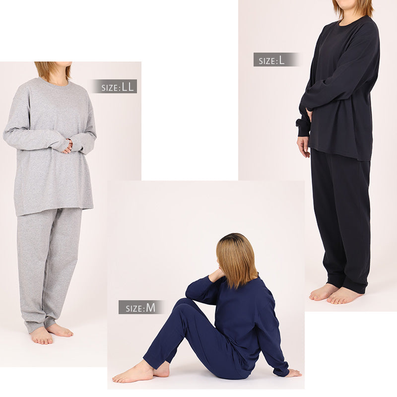 綿100 薄手 長袖 ルームウェア レディース メンズ ユニセックス 上下セット S M L LL 3L 4L 綿100% スウェット パジャマ 部屋着 Tシャツ 長ズボン 丸首 ルームパンツ セット 夏向け 軽い 綿素材 家族 おそろい 大きいサイズ オーバーサイズ シンプル 無地
