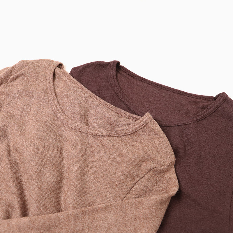 長袖 インナー 当て付き 両起毛 裏起毛 肩当て レディース 肌着 長袖インナー 長袖シャツ 無地 丸首 あったかい 暖かい M L LL あったかインナー 起毛 暖かい トップス 防寒 冷えとり 冬 アンダーウェア レディースインナー