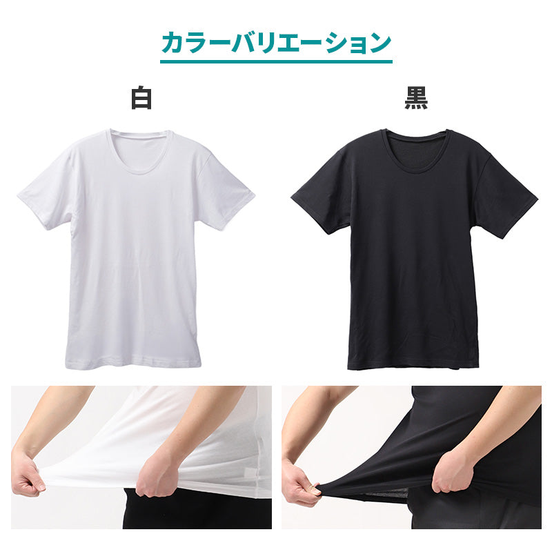 接触冷感 吸汗速乾 ドライ インナー メンズ メッシュ 半袖 丸首 シャツ 3L 4L 5L 6L 7L 8L 10L 大きいサイズ対応 肌着 下着 夏 涼しい 蒸れにくい さらさら ストレッチ 表地 綿 クルーネック 白 黒 ビジネス 通勤 室内 部屋着 快適 冷感インナー