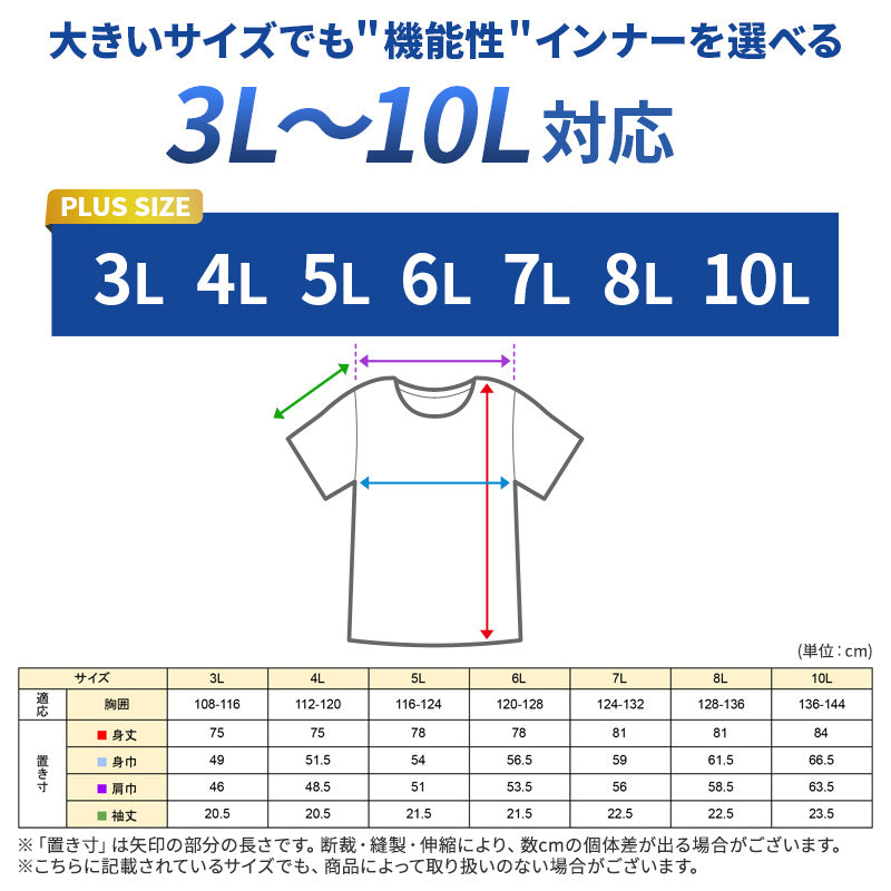 大きいサイズ メンズ tシャツ 半袖 丸首 Tシャツ 3L 4L 5L 6L 7L 8L 10L ビッグサイズ キングサイズ ワイドサイズ トールサイズ 冷感インナー 接触冷感 吸汗速乾 ドライ ストレッチ 通気性 夏 夏用 インナー 肌着 下着 ひんやり さらさら 涼しい ムレにくい