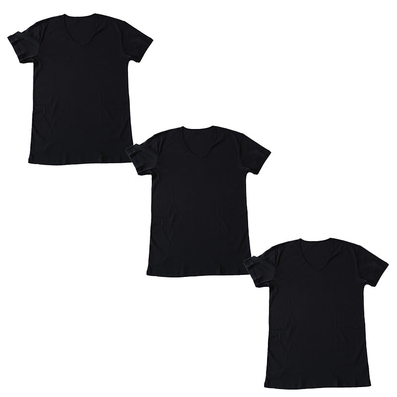 Suteteko メンズ 綿100％ VネックTシャツ 大きいサイズ 3枚セット 3L 4L 下着 男性 紳士 肌着 インナーシャツ 薄手 抗菌 防臭 白 黒 グレー V首 コットン COTTON％ スーツ下 ビジネス ビジネスインナー オールシーズン 3枚組 まとめ売り