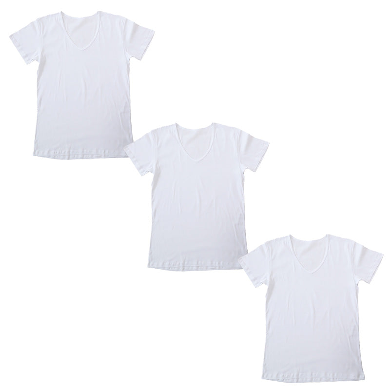 綿100% メンズ インナーシャツ 深めVネック 半袖 Tシャツ 3枚セット S M L LL 下着 肌着 V首 インナー 抗菌 防臭 におい 見えない 無地 コットン 男性 紳士 男子 コットン100 綿100 COTTON 100％ スーツ下 ビジネス ビジネスインナー オールシーズ