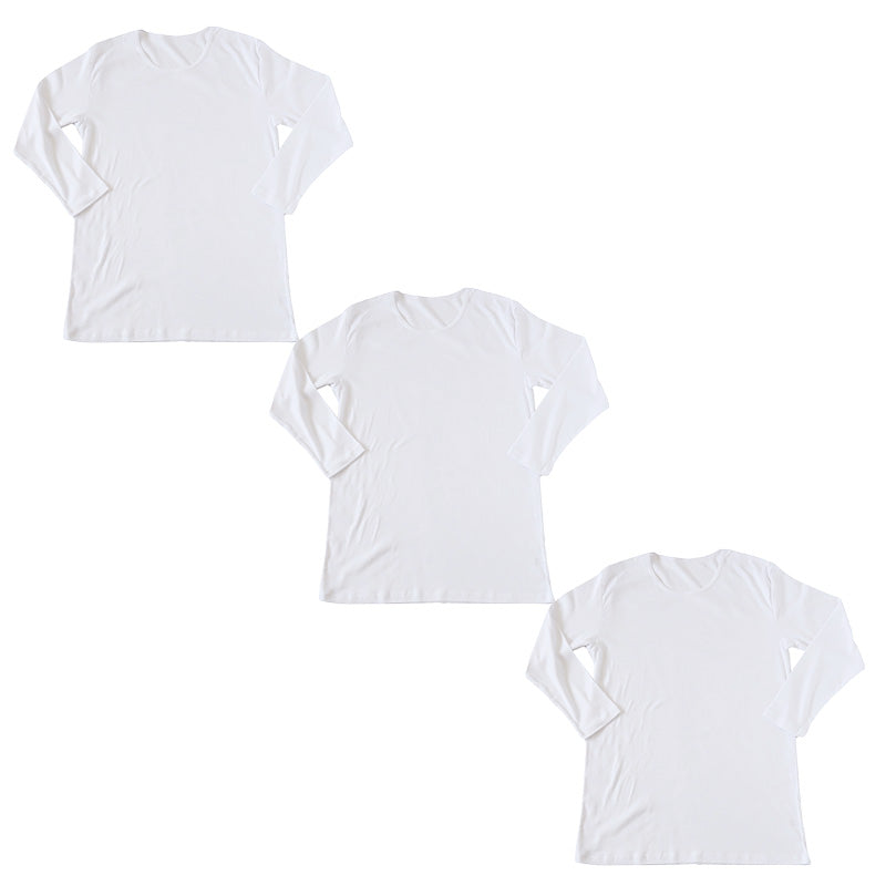 綿100％ メンズ インナー 長袖 tシャツ 丸首 クルーネック 3枚セット S M L LL  薄手 敏感肌 定番 無地 白 年中 抗菌防臭 シンプル 肌着 下着 アトピー 重ね着 フィット スーツ ワイシャツ ビジネス カットソー ルームウェア 父の日 ギフト プレゼント 3枚組 まとめ売り