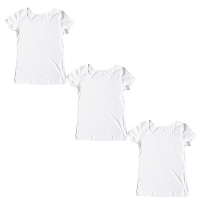 綿100% インナー レディース 半袖 2分袖 tシャツ 3枚セット S M L LL 肌着 綿 シャツ 下着 女性 婦人 コットン 無地 白 グレー 黒 ベージュ シンプル ベーシック シンプル 通年 綿% コットン cotton 爽やか 着こなし 肌色 灰 3枚組 まとめ売り