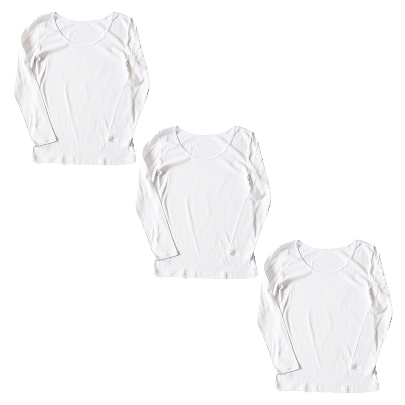 綿100% インナー レディース 長袖 8分袖 tシャツ 大きいサイズ 3枚セット 3L 4L 肌着 下着 綿 シャツ コットン 無地 白 グレー 黒 ベージュ シンプル 女性 婦人 ベーシック シンプル 通年 綿% コットン cotton 爽やか 着こなし 肌色 灰 3枚組 まとめ売り