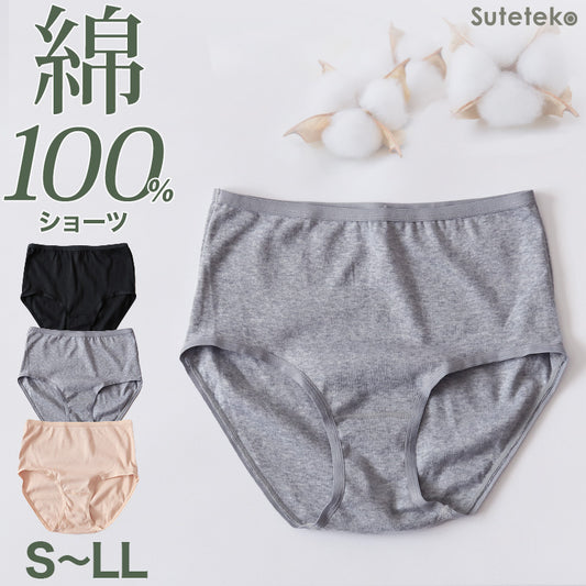 ショーツ レディース 綿100% レギュラー S～LL スタンダードショーツ おへそまで パンツ コットン やわらかい 肌ざわり 敏感肌 シンプル 無地 下着 女性 インナー