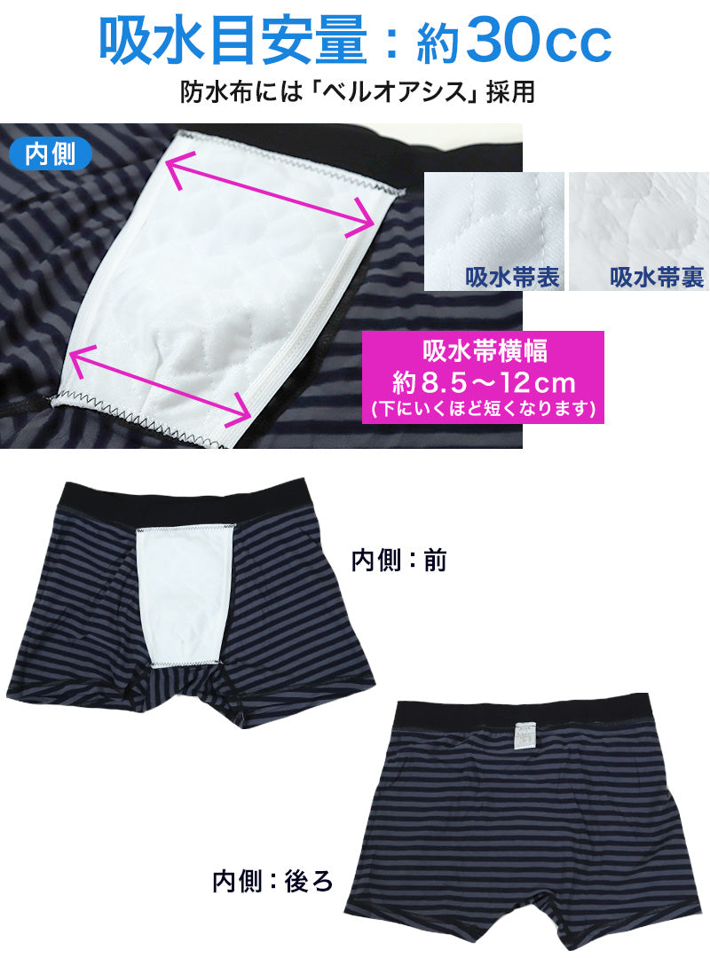尿漏れパンツ メンズ 失禁パンツ 尿漏れ 軽失禁 男性用 30cc対応 ちょい漏れ ボクサーブリーフ M～LL 紳士 ボクサーパンツ 排尿後尿滴下 日本製防水布 綿混