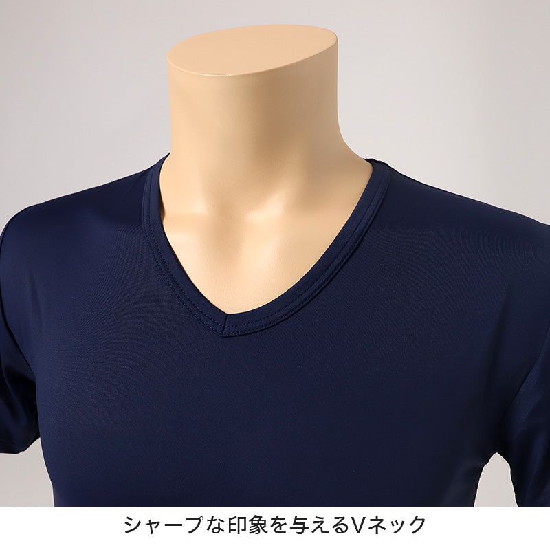 メンズ インナー 半袖 V首 Tシャツ 冷感 夏 ドライ 速乾 接触冷感 肌着 M～LL 下着 Vネック インナーシャツ 紳士肌着 男 アンダーウェア クールビズ (在庫限り)