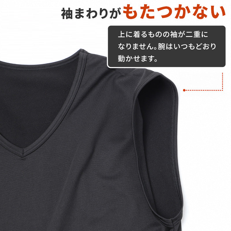 裏起毛 インナー メンズ ノースリーブ Vネック 袖なし あったかインナー スリーブレス 肌着 S M L LL 3L 4L 5L 秋冬 防寒インナー 重ね着 冷え対策 薄手 着ぶくれしない ストレッチ 速乾 紳士肌着 アンダーウェア V首 大きいサイズ 寒がり