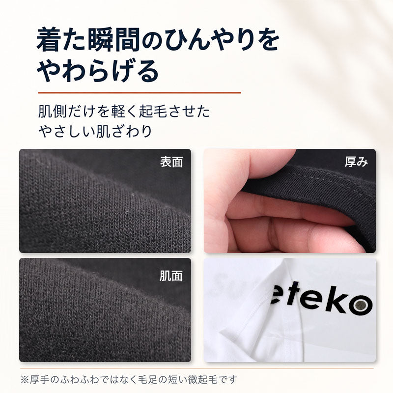 綿100% 裏起毛 インナー メンズ 長袖 丸首 フライス編み 肌着 微起毛 やわらかフライス 肌側起毛 吸湿発熱 S M L LL 3L 4L 5L 綿の特性 伸縮性 シャツの下でも着ぶくれしにくい 秋口 秋冬 普段使い 長袖シャツ インナーシャツ 紳士肌着