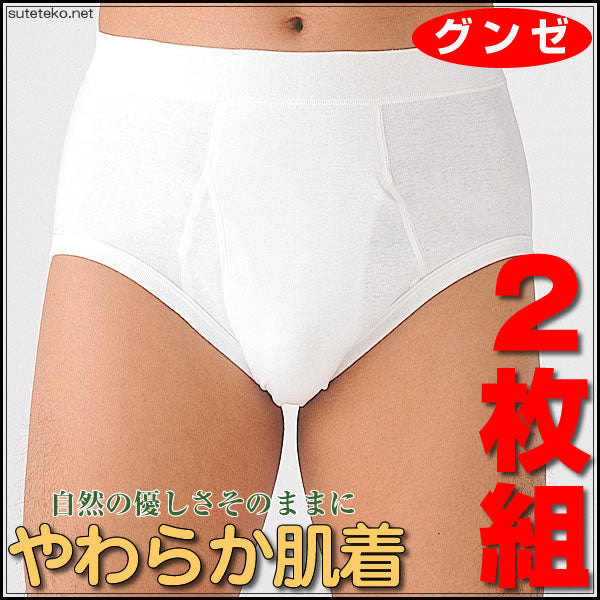 グンゼ ブリーフ メンズ やわらか肌着 スパンブリーフ 前あき 2枚組 S～3L (GUNZE インナー ブリーフパンツ 下着 肌着 紳士肌着 男性 紳士 パンツ 綿100％ S M L LL 3L セット)