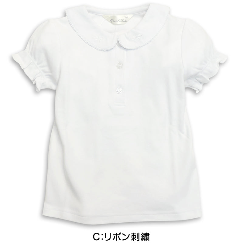 女の子 キッズ ブラウス 半袖 丸襟 シャツ フリル 綿100% 100cm～130cm 小学校 小学生 制服 スクールシャツ 幼稚園 保育園 子供 通学 学生服
