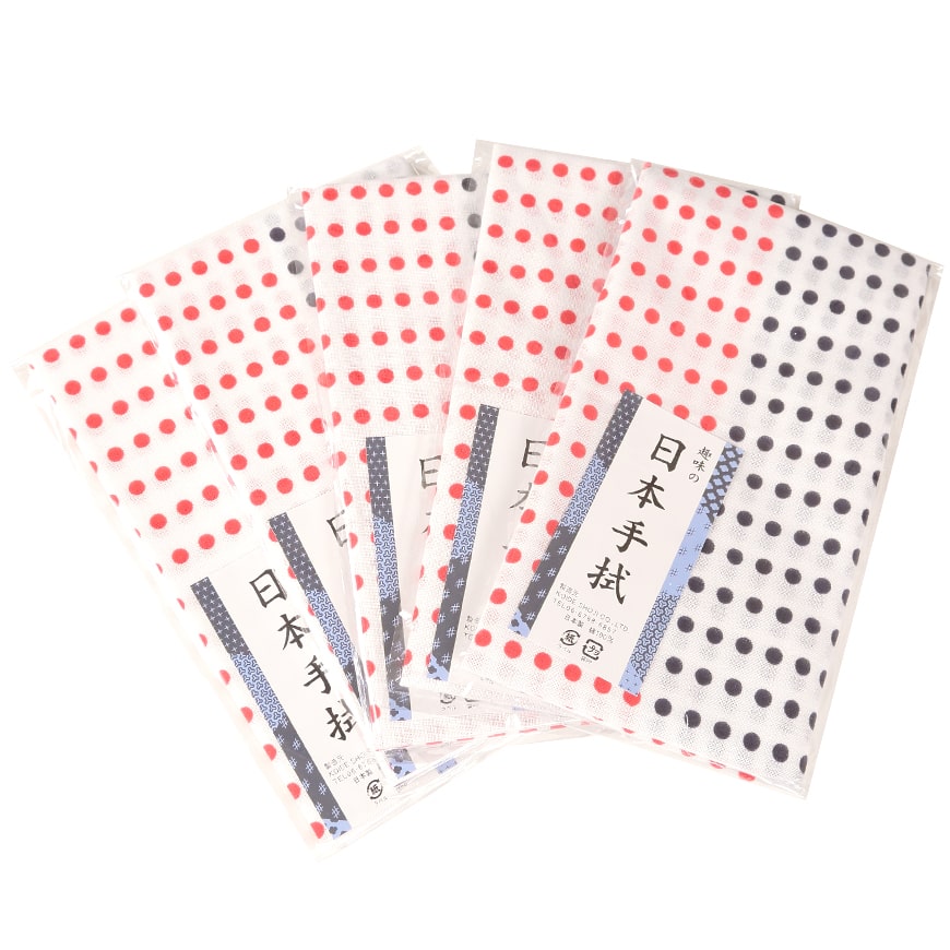 綿100% 日本手ぬぐい 5枚組 約34×82cm (日本製 国産 てぬぐい 豆絞り 豆しぼり まめしぼり 布巾 ふきん 台拭き ハンカチ ウォッシュタオル ハンドタオル ドット 点々 差し分け 和柄 セット 洗顔 お風呂 粗品) (取寄せ)