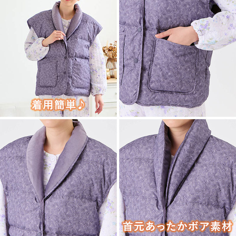 グンゼ 羽毛 羽織り パジャマ 冬 ダウン ベスト レディース S M L 羽織もの 羽織ベスト 薄手 軽量 秋 冬 ルームウェア 部屋着 上品 おしゃれ 普段使い 暖かい あったか 保温 防寒  防寒対策 冷え対策 プレゼント ギフト (送料無料)
