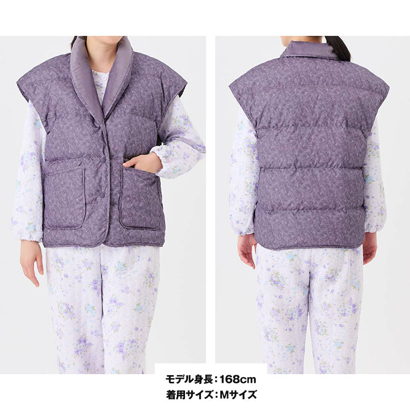 グンゼ 羽毛 羽織り パジャマ 冬 ダウン ベスト レディース S M L 羽織もの 羽織ベスト 薄手 軽量 秋 冬 ルームウェア 部屋着 上品 おしゃれ 普段使い 暖かい あったか 保温 防寒  防寒対策 冷え対策 プレゼント ギフト (送料無料)