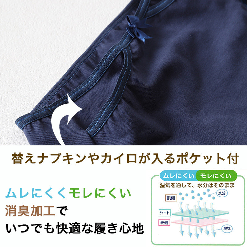 サニタリーショーツ ポケット付き 綿 羽根つき M～LL 生理用ショーツ 生理用パンツ ポケット 羽根付き対応 レディース 下着 インナー ショーツ サニタリー (在庫限り)