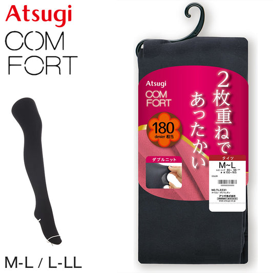 タイツ レディース 保温 二重編み アツギ 防寒 厚手 冬 180デニール M-L・L-LL 重ねばきしたような 暖かい ダブルニット 生地二重 魔法瓶構造