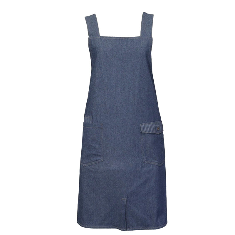 エプロン 男女兼用 デニム シンプル 無地 ストライプ 綿混 85cm 丈夫 キッチン 婦人 紳士 おしゃれ ガーデニング 保育士 調理実習 中学生 高校生