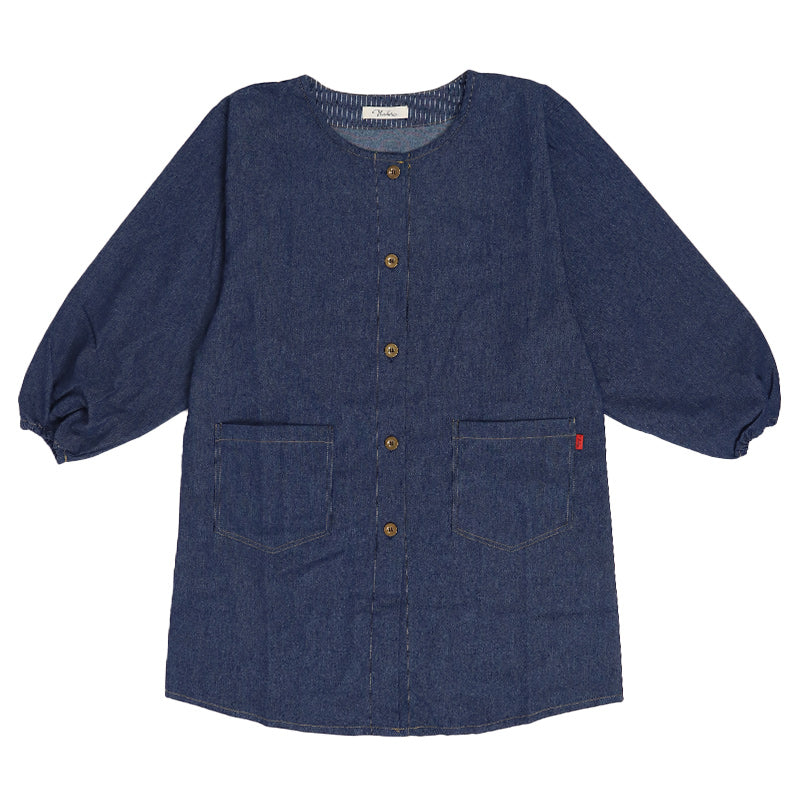 レディース 割烹着 エプロン 前開き デニム スモック 大人 おしゃれ