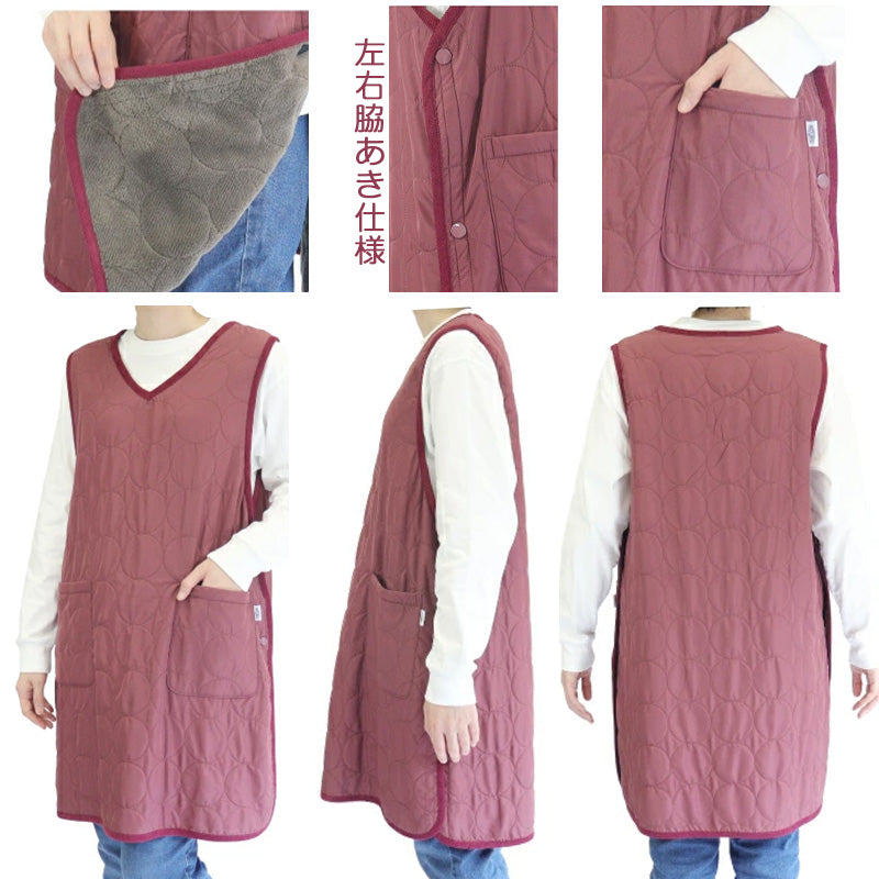 あったか エプロン ロングタバード 裏ボア 冬 ボア 防寒 キルティング キルト 約88cm丈 アウトドア 家事 おしゃれ シンプル ポケット付き 冷え対策 無地