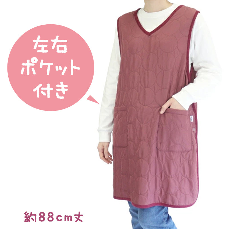 あったか エプロン ロングタバード 裏ボア ボア 防寒 キルティング 約88cm丈 アウトドア 家事 おしゃれ シンプル ポケット付き 冷え対策 無地