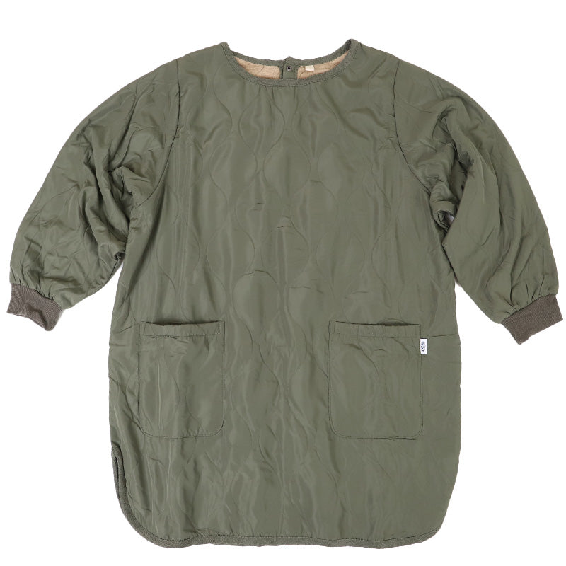 割烹着 かっぽう着 冬用 あったか 裏ボア かぶり エプロン 防寒 キルティング キルト 約85cm丈 ポケット付き 長袖 大人 スモック アウトドア 家事 おしゃれ シンプル 冷え対策 無地 (在庫限り)