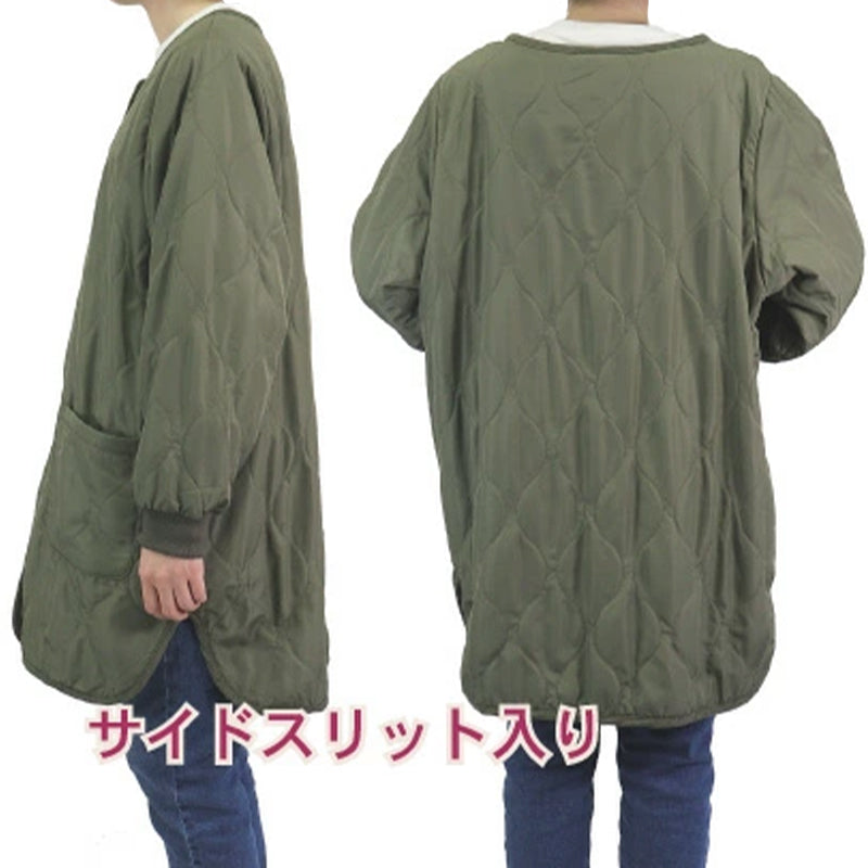 あったか 裏ボア スモック エプロン 冬 ボア 防寒 キルティング キルト 約85cm丈 アウトドア 家事 おしゃれ シンプル ポケット付き 冷え対策 無地