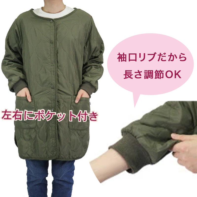 あったか 裏ボア スモック エプロン 冬 ボア 防寒 キルティング キルト 約85cm丈 アウトドア 家事 おしゃれ シンプル ポケット付き 冷え対策 無地