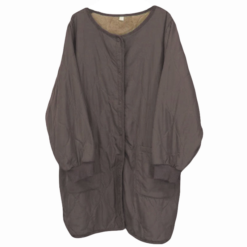 あったか 裏ボア スモック エプロン 冬 ボア 防寒 キルティング キルト 約85cm丈 アウトドア 家事 おしゃれ シンプル ポケット付き 冷え対策 無地