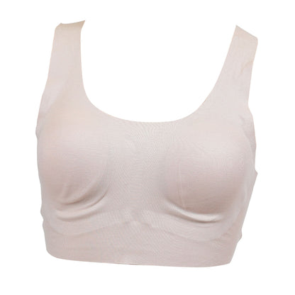 シームレス ブラジャー レディース ノンワイヤーブラ ハーフトップ M～LL (下着 綿混 カップ付き インナー 縫い目なし 無縫製 リラックス 楽ブラ) (在庫限り)
