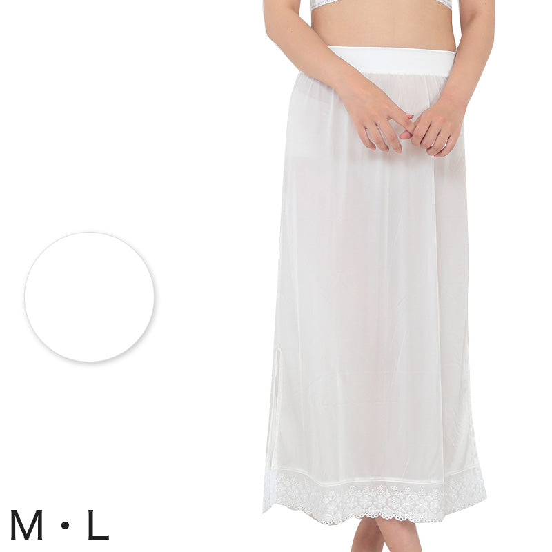 日本製 レディース 広幅レース付き スカート式 和装ペチコート (M・L)(和装下着 八重の下着本舗 婦人用 女性用 礼装 着付け 下着 肌着 ペティコート スカート下 裾除け 腰巻 こしまき)ON【和装呉服】 (在庫限り)