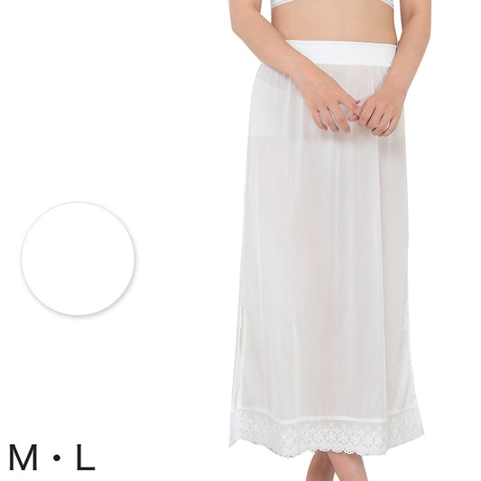 日本製 レディース 広幅レース付き スカート式 和装ペチコート (M・L)(和装下着 八重の下着本舗 婦人用 女性用 礼装 着付け 下着 肌着 ペティコート スカート下 裾除け 腰巻 こしまき)ON【和装呉服】 (在庫限り)