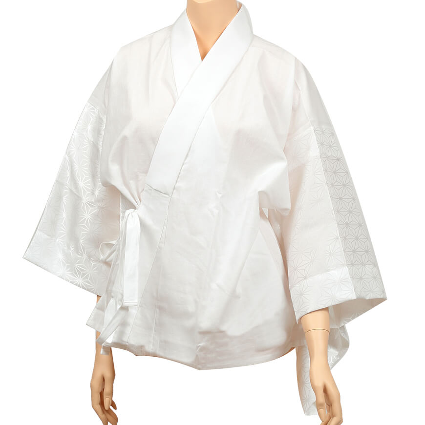 八重の下着本舗 婦人用 さらし天竺 麻柄 長袖手付半衿 半襦袢 M・L (じゅばん 着物 着付け 和装 東衿 衣文抜き 抜き襟布 半襟付き 成人式 振袖 留袖 婦人 レディース 綿 麻の葉柄 八重の下着本舗) (取寄せ)