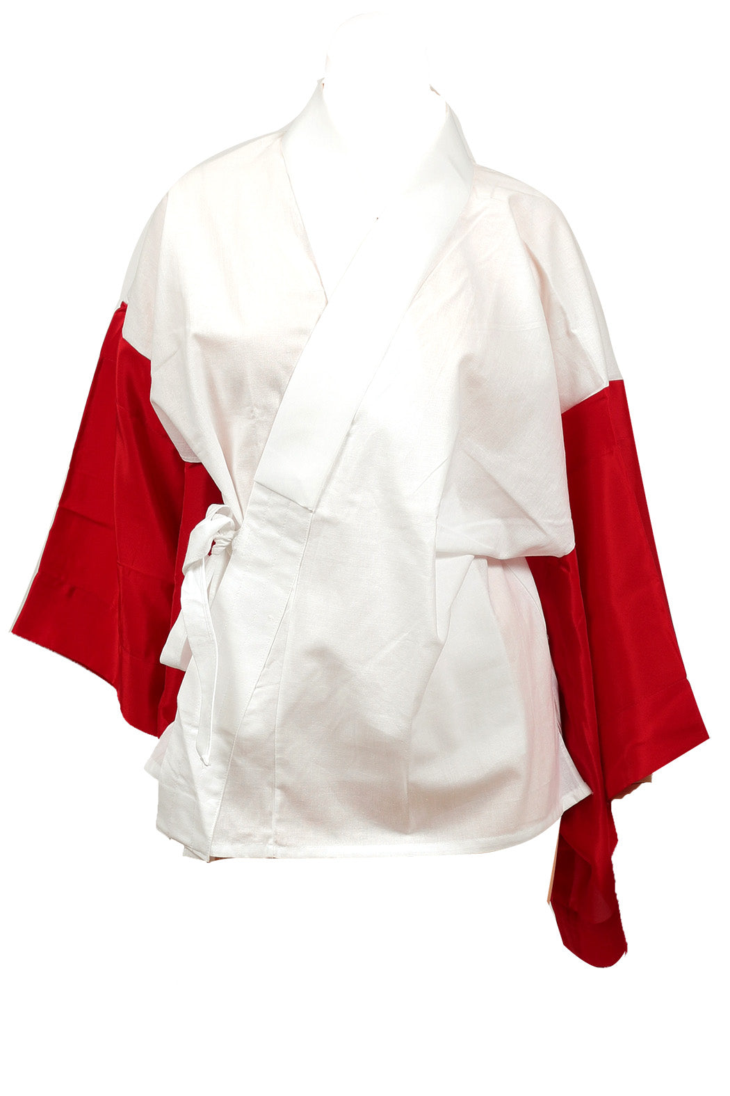 日本製 レディース 綿100％さらし天竺 踊り用 袖が赤 長袖手付半衿 半