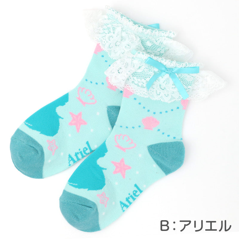 キッズ 靴下 女の子 ソックス フリル レース ロークルーソックス キャラクター プリンセス サンリオ 綿混 かわいい 子供靴下 キッズソックス 15-20cm 通園 通学 ガールズ ラプンツェル アリエル キティ シナモロール