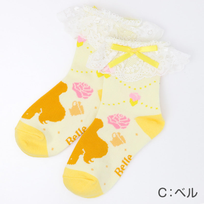 キッズ 靴下 女の子 ソックス フリル レース ロークルーソックス キャラクター プリンセス サンリオ 綿混 かわいい 子供靴下 キッズソックス 15-20cm 通園 通学 ガールズ ラプンツェル アリエル キティ シナモロール