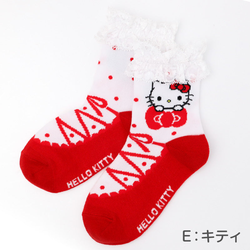 キッズ 靴下 女の子 ソックス フリル レース ロークルーソックス キャラクター プリンセス サンリオ 綿混 かわいい 子供靴下 キッズソックス 15-20cm 通園 通学 ガールズ ラプンツェル アリエル キティ シナモロール