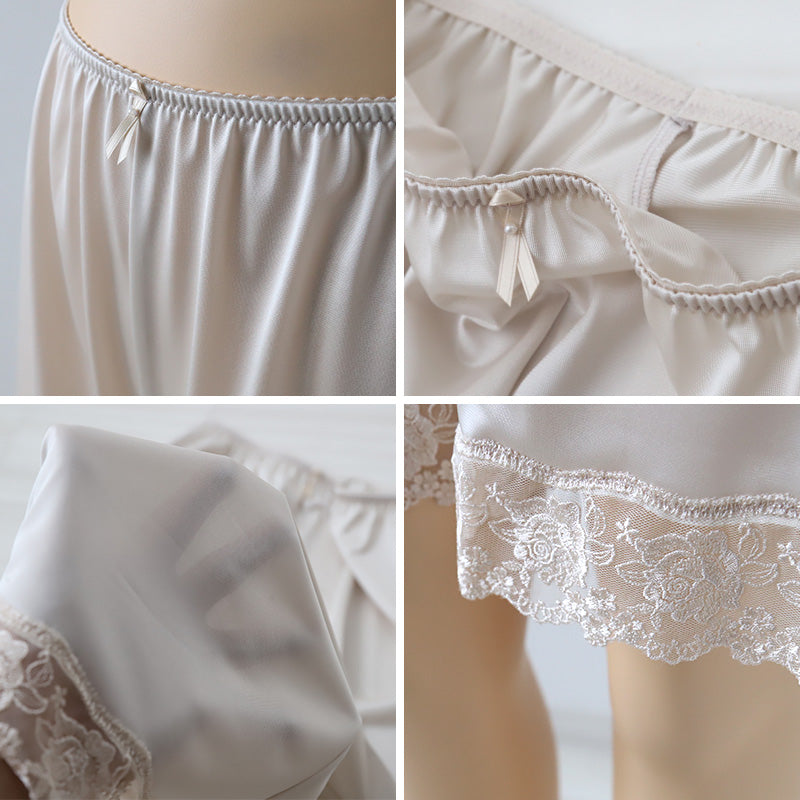 キュロット ペチパンツ レース 日本製 ひざ上 M～LL (ペチパン 短い 下着 肌着 かわいい 透け防止 響きにくい 上品 美しい しなやか) (在庫限り)