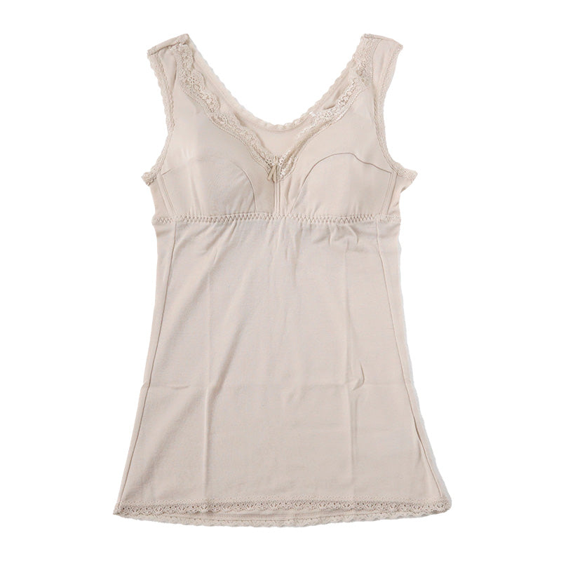 綿100％ ラン型 ブラキャミ レディース M～LL (ブラキャミ スリップ レース ノンワイヤー ホックなし カップ付き 締め付けない 綿100 大きいサイズ LL) (在庫限り)